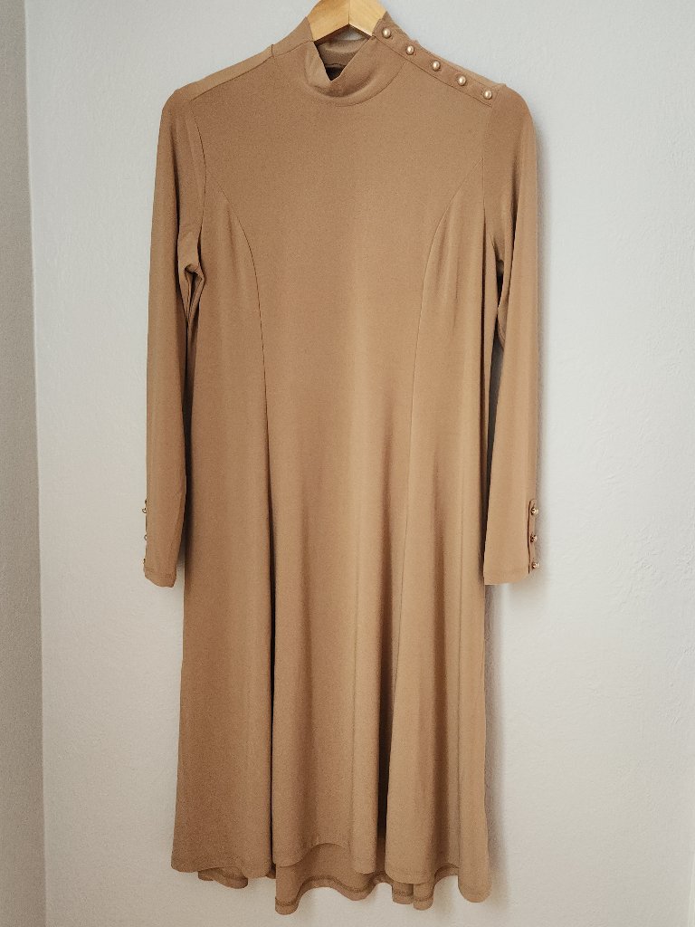 Dennis By Dennis Basso Camel Long-Sleeved Dress Womens Size Large
